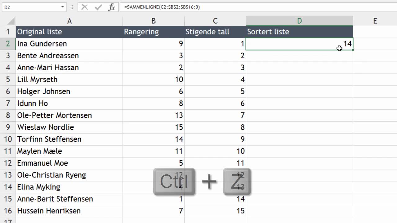 Sortere en liste ved hjelp av matriseformler - ExcelGuru - Excel på Norsk